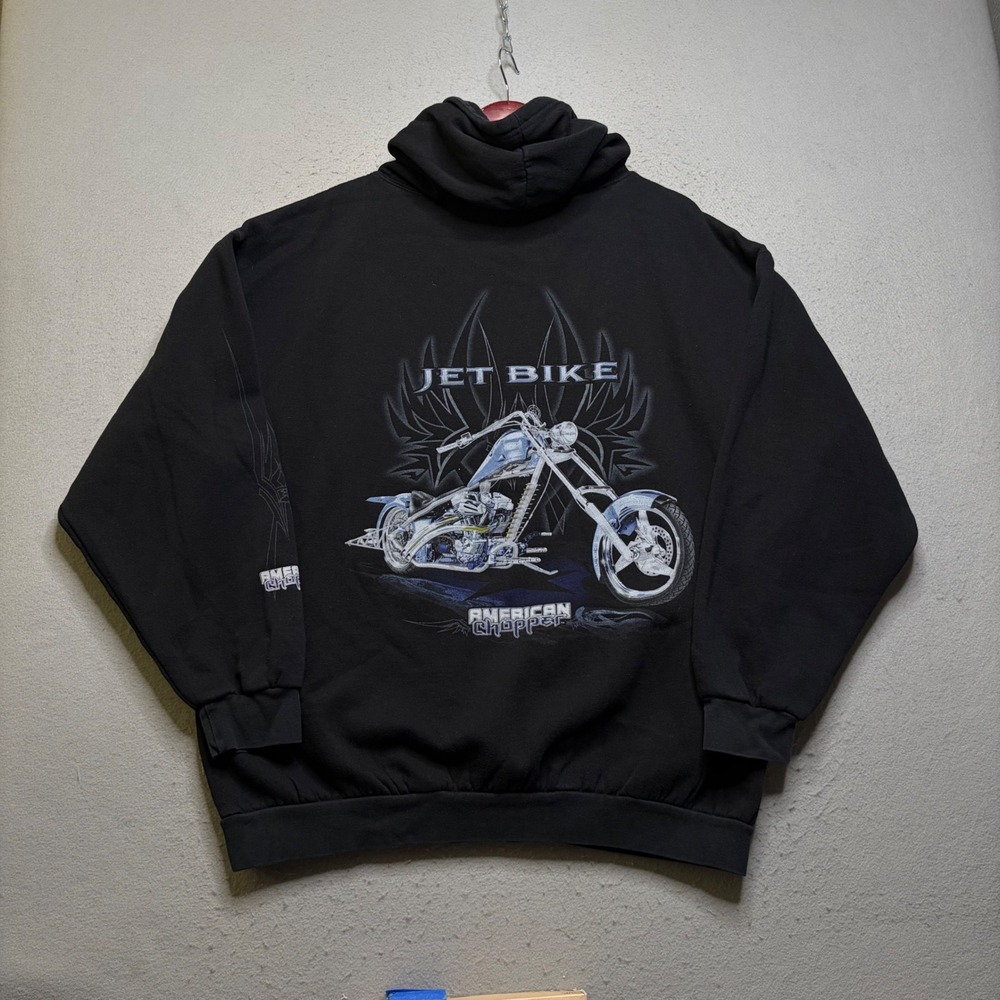 American Chopper Hoodie Mens XL Black Jet Bike Y2K Graphic Pullover Sweatshirt